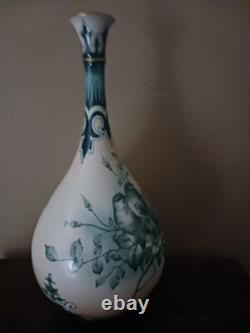 VERY RARE Stunning Green on Cream Hadley Worcester Faience Art Nouveau Vase 1900