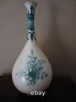 VERY RARE Stunning Green on Cream Hadley Worcester Faience Art Nouveau Vase 1900