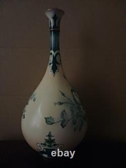 VERY RARE Stunning Green on Cream Hadley Worcester Faience Art Nouveau Vase 1900