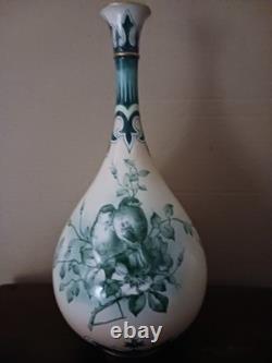 VERY RARE Stunning Green on Cream Hadley Worcester Faience Art Nouveau Vase 1900