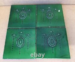 VICTORIAN ANTIQUE ART NOUVEAU MINTON HOLLINS & Co MOULDED MAJOLICA TILE SET OF 4