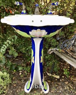 VINTAGE Sherle Wagner Porcelain Water Lilies Pedestal Sink & MATCHING Faucets, +