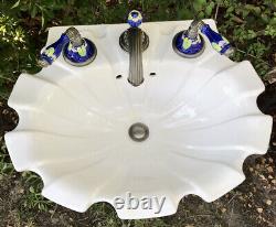 VINTAGE Sherle Wagner Porcelain Water Lilies Pedestal Sink & MATCHING Faucets, +