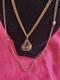 Vtg Necklace Art Nouveau Green Stone Watch Fob Pendant Necklace Htf Gold Tone