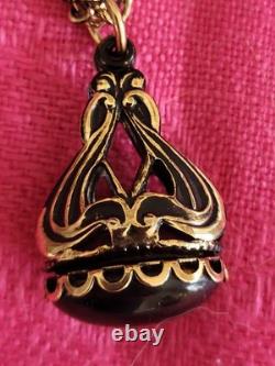 VTG Necklace Art Nouveau Green Stone Watch Fob Pendant Necklace HTF Gold Tone
