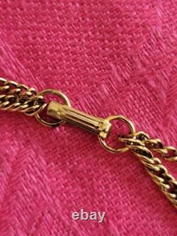 VTG Necklace Art Nouveau Green Stone Watch Fob Pendant Necklace HTF Gold Tone