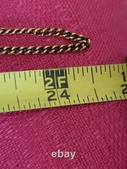 VTG Necklace Art Nouveau Green Stone Watch Fob Pendant Necklace HTF Gold Tone