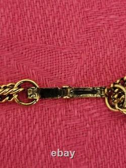 VTG Necklace Art Nouveau Green Stone Watch Fob Pendant Necklace HTF Gold Tone