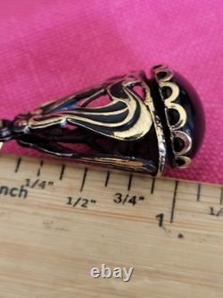VTG Necklace Art Nouveau Green Stone Watch Fob Pendant Necklace HTF Gold Tone