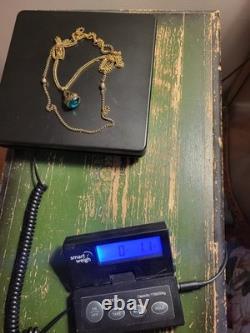 VTG Necklace Art Nouveau Green Stone Watch Fob Pendant Necklace HTF Gold Tone