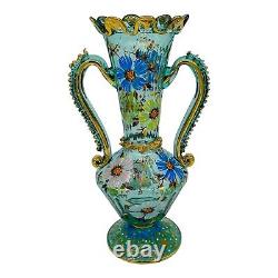 VTG Spanish Moser Blown Glass 13 Amphora Vase Boho Enameled Gold Rigaree Signed