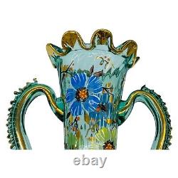 VTG Spanish Moser Blown Glass 13 Amphora Vase Boho Enameled Gold Rigaree Signed