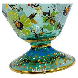 VTG Spanish Moser Blown Glass 13 Amphora Vase Boho Enameled Gold Rigaree Signed