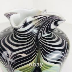 VTG Vandermark ART NOUVEAU Pulled? FEATHER Glass Vase 6.5 Signed