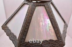 VTG Victorian Art Nouveau Table Lamp Slag Glass Opalescent pearl Iridescent 15