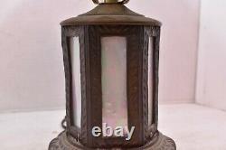 VTG Victorian Art Nouveau Table Lamp Slag Glass Opalescent pearl Iridescent 15