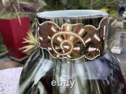 V. RARE 13 Antique C1880 Pair LOETZ Green Marbled ONYX Glass VASES Cased Enamel