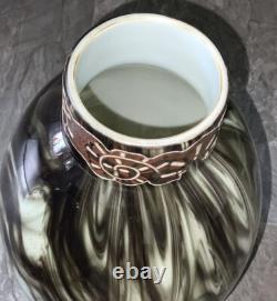 V. RARE 13 Antique C1880 Pair LOETZ Green Marbled ONYX Glass VASES Cased Enamel