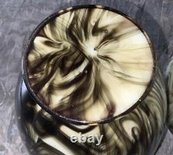 V. RARE 13 Antique C1880 Pair LOETZ Green Marbled ONYX Glass VASES Cased Enamel