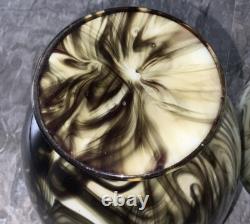 V. RARE 13 Antique C1880 Pair LOETZ Green Marbled ONYX Glass VASES Cased Enamel