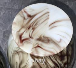 V. RARE 13 Antique C1880 Pair LOETZ Green Marbled ONYX Glass VASES Cased Enamel