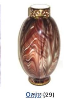 V. RARE 13 Antique C1880 Pair LOETZ Green Marbled ONYX Glass VASES Cased Enamel