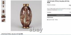 V. RARE 13 Antique C1880 Pair LOETZ Green Marbled ONYX Glass VASES Cased Enamel