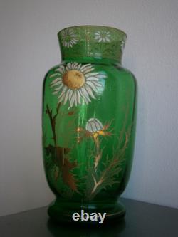 Vase 1900 Enamelled Glass St Legras Floral Decor Art Nouveau Green Antique
