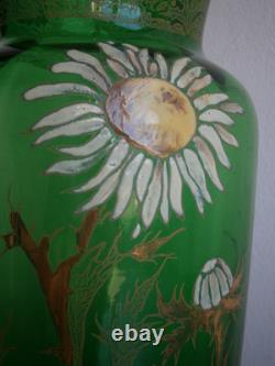 Vase 1900 Enamelled Glass St Legras Floral Decor Art Nouveau Green Antique