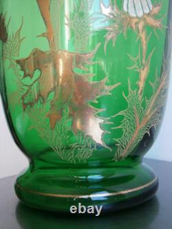 Vase 1900 Enamelled Glass St Legras Floral Decor Art Nouveau Green Antique