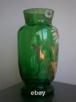 Vase 1900 Enamelled Glass St Legras Floral Decor Art Nouveau Green Antique