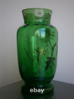 Vase 1900 Enamelled Glass St Legras Floral Decor Art Nouveau Green Antique