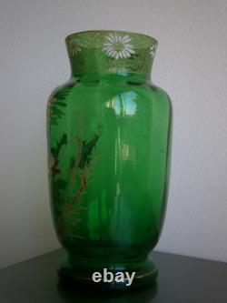 Vase 1900 Enamelled Glass St Legras Floral Decor Art Nouveau Green Antique