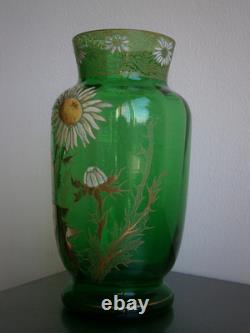 Vase 1900 Enamelled Glass St Legras Floral Decor Art Nouveau Green Antique
