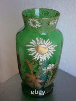 Vase 1900 Enamelled Glass St Legras Floral Decor Art Nouveau Green Antique