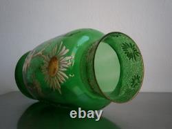 Vase 1900 Enamelled Glass St Legras Floral Decor Art Nouveau Green Antique