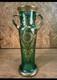 Vase Antique Glass Enamelled Green & Gold Art Nouveau, Bohemia, Pattern Floral