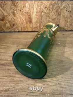 Vase Antique Glass Enamelled Green & Gold Art Nouveau, Bohemia, Pattern Floral