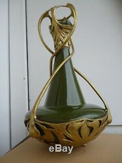Vase OSIRIS gilt metal mount by WALTER SCHERF, 1900, VERY RARE