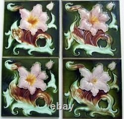 Very Fine Original Set of 10 Antique Art Nouveau LILY Fireplace Tiles Birmingham