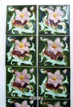 Very Fine Original Set of 10 Antique Art Nouveau LILY Fireplace Tiles Birmingham