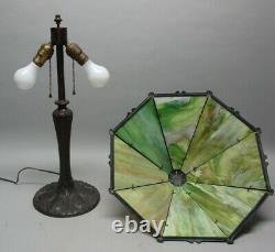 Very Fine Signed EMPIRE LAMP CO. Antique Green Slag Glass Lamp c. 1915