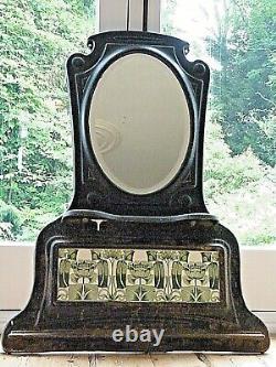 Very Heavy Black cast Iron+Mirror Green & Cream Tiles Wall Mounted Art Nouveau