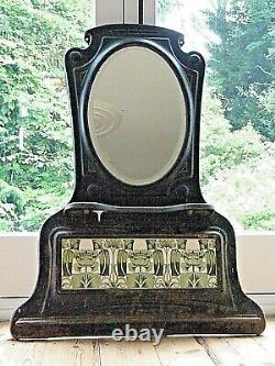 Very Heavy Black cast Iron+Mirror Green & Cream Tiles Wall Mounted Art Nouveau