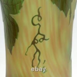 Very Large Antique Signed Gallé French Art Nouveau Green Cameo Art Glass Vase