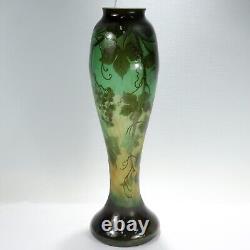 Very Large Antique Signed Gallé French Art Nouveau Green Cameo Art Glass Vase