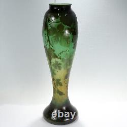 Very Large Antique Signed Gallé French Art Nouveau Green Cameo Art Glass Vase