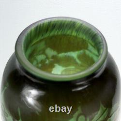 Very Large Antique Signed Gallé French Art Nouveau Green Cameo Art Glass Vase