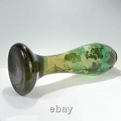 Very Large Antique Signed Gallé French Art Nouveau Green Cameo Art Glass Vase