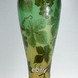 Very Large Antique Signed Gallé French Art Nouveau Green Cameo Art Glass Vase